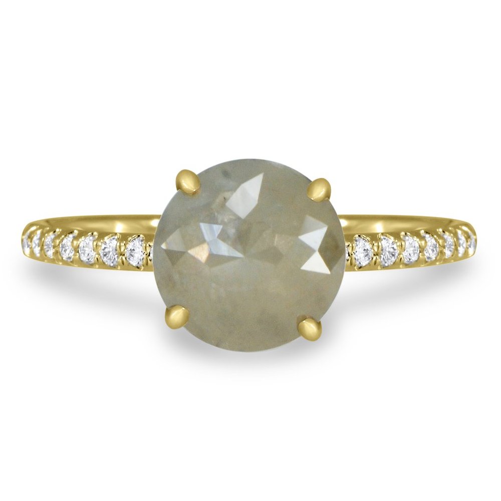 2.03 TCW Round Diamond Engagement Ring 14K Yellow Gold Fancy Yellowish Gray